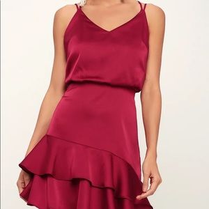 LULUS Red Satin Ruffle Mini Dress